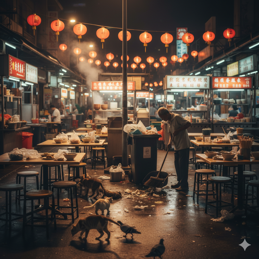 chinatown hawker leftovers consumption